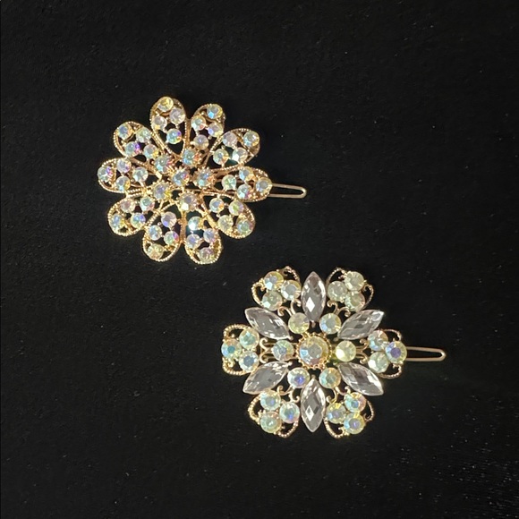 Elegant Gold and Silver Crystal Hair Barrettes NWOT - Picture 4 of 7